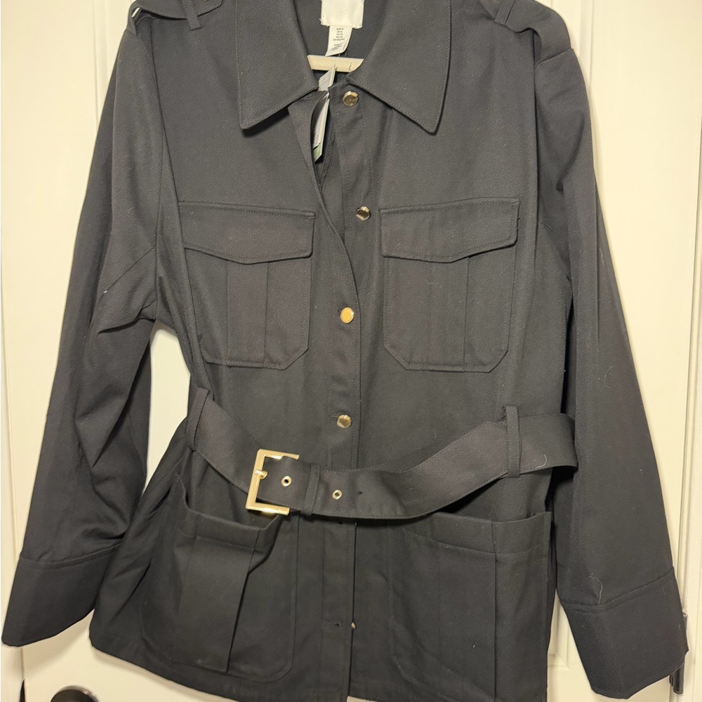 H&M Black Utility Belted Jacket with Gold Buttons - Picture 4 of 6